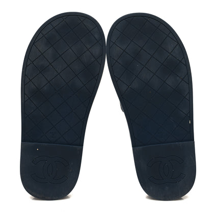 Chanel Lambskin Quilted CC Mules Sandals 37 Navy 5 of 8