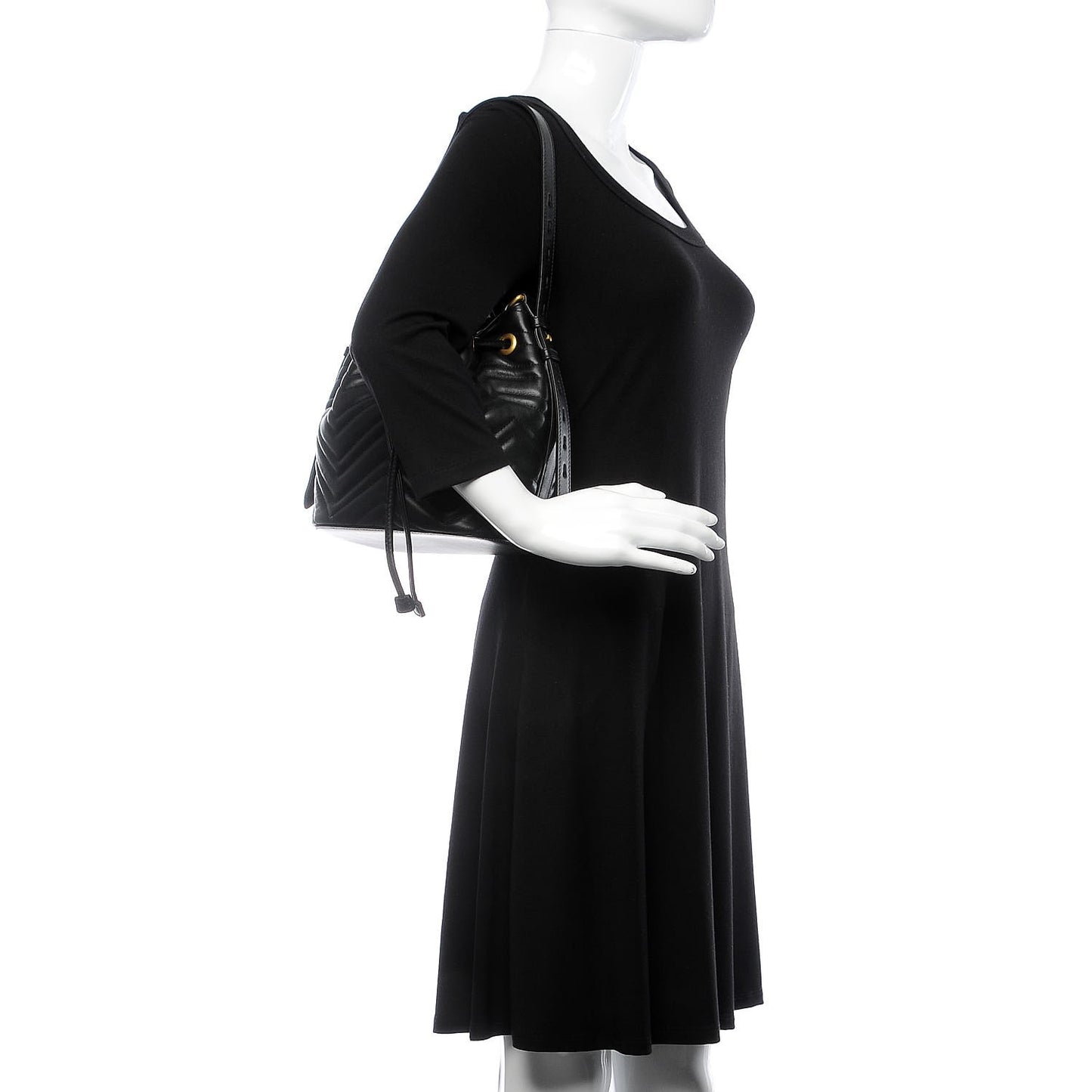 Calfskin Matelasse Sylvie Web GG Marmont Bucket Bag Black