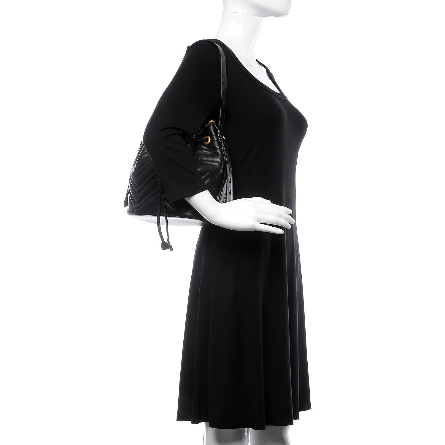 Gucci Calfskin Matelasse Sylvie Web GG Marmont Bucket Bag Black 2 of 14