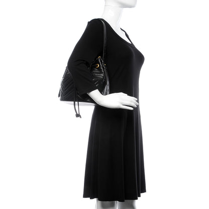 Gucci Calfskin Matelasse Sylvie Web GG Marmont Bucket Bag Black 2 of 14