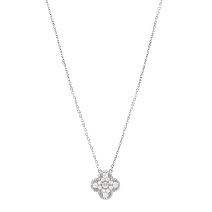 Van Cleef & Arpels 18K White Gold Diamond Vintage Alhambra Pendant Necklace 1 of 6
