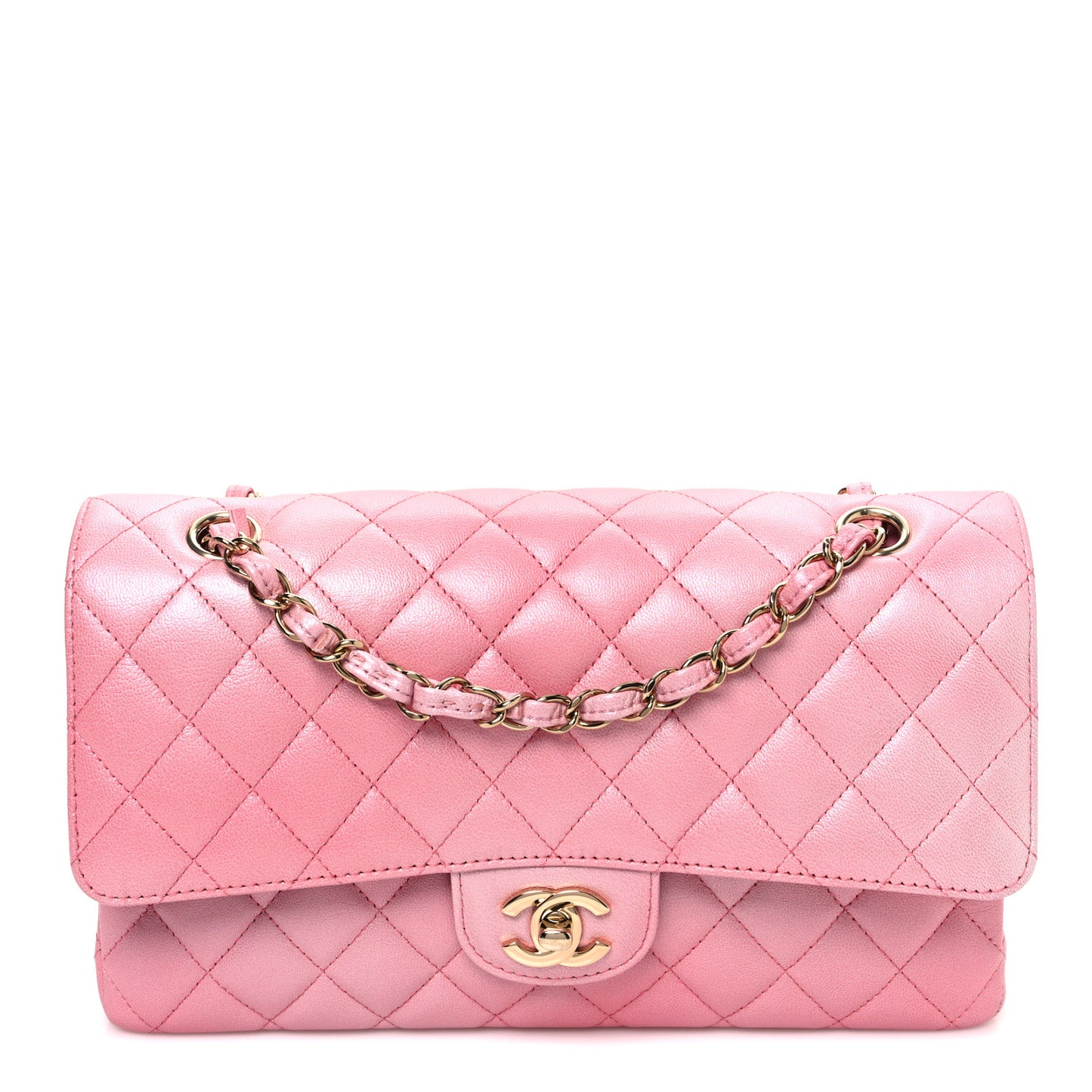 Metallic Goatskin Ombre Quilted Medium Double Flap Pink