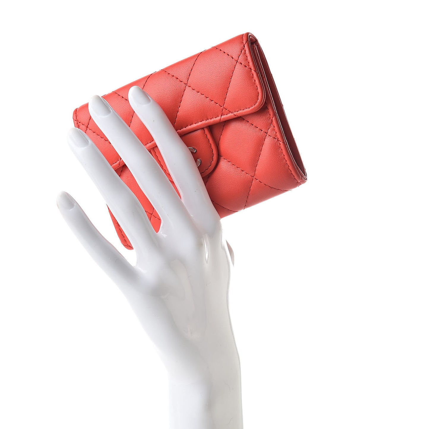 Lambskin Quilted Flap Card Holder Wallet Red