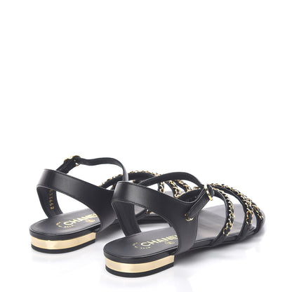 Chanel Lambskin CC Chain Sandals 38 Black 4 of 9