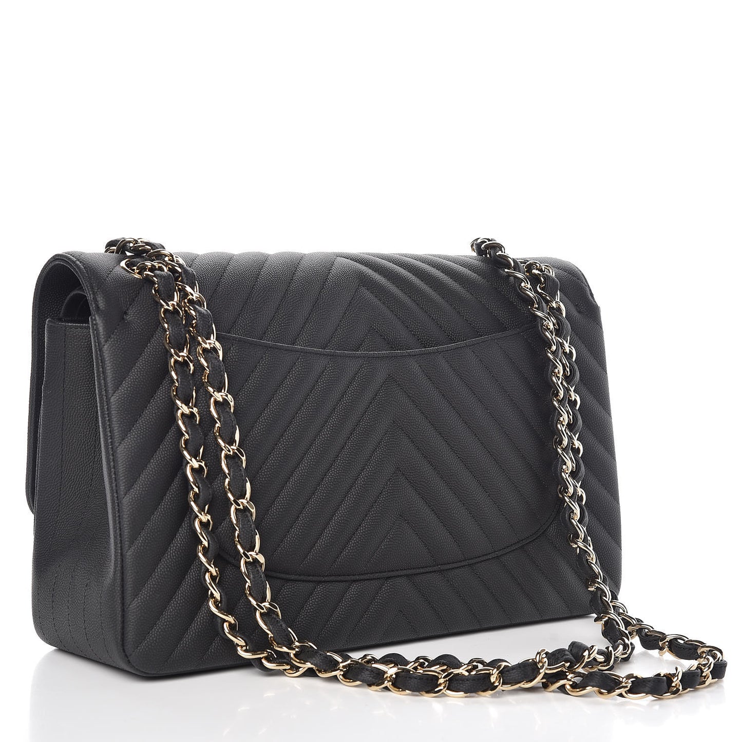 Caviar Chevron Quilted Jumbo Double Flap Black