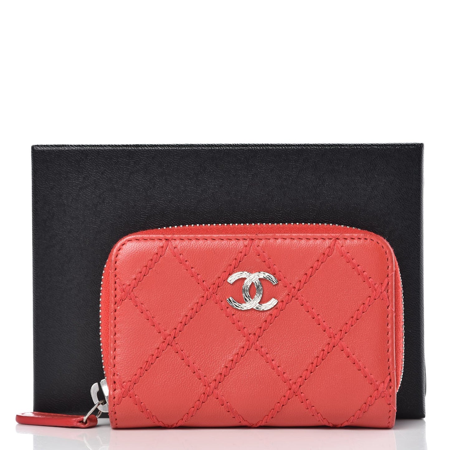 Lambskin Double Stitch Zip Coin Purse Coral Pink