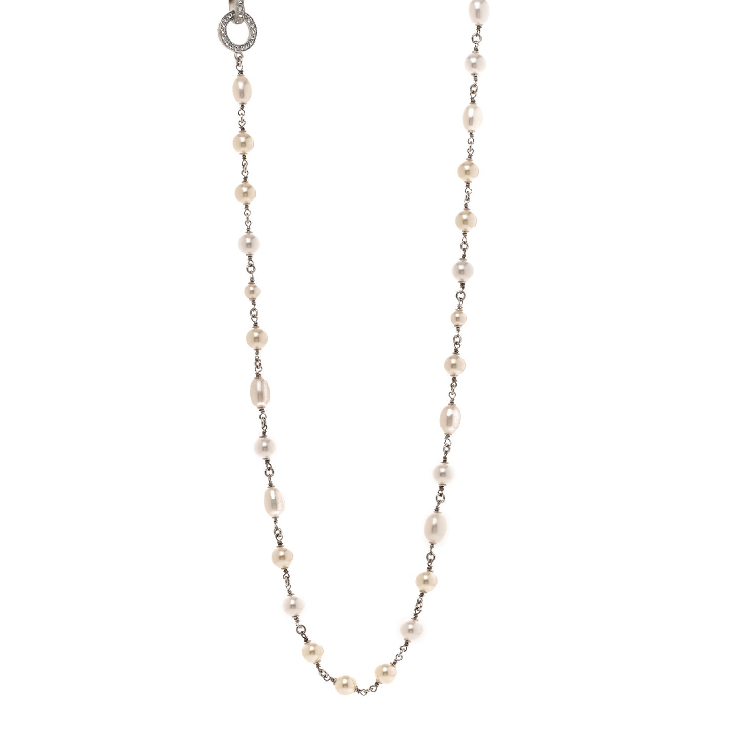 Crystal Pearl CC Long Necklace Silver