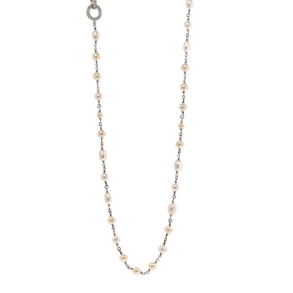 Chanel Crystal Pearl CC Long Necklace Silver 1 of 6