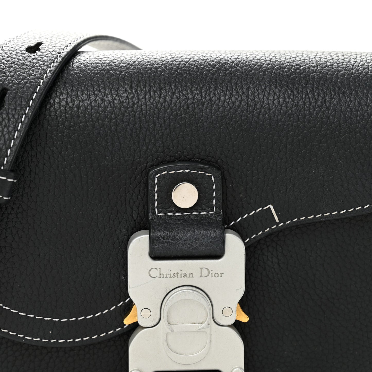 Grained Calfskin Saddle Messenger Bag With Strap Black