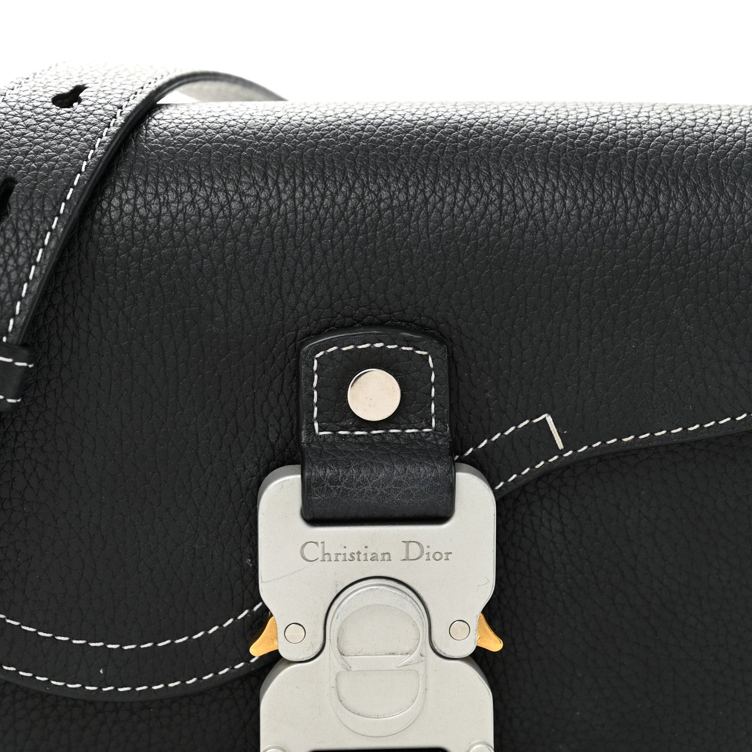 Christian Dior Grained Calfskin Saddle Messenger Bag With Strap Black 7 of 12