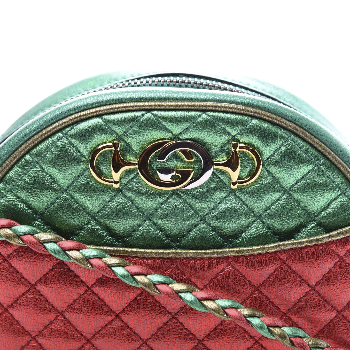 Laminated Nappa Trapuntata Mini Zumi Dome Shoulder Bag Rosso Jasmine Green Rame