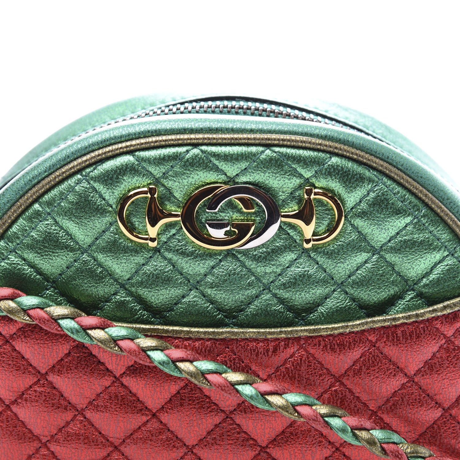 Gucci Laminated Nappa Trapuntata Mini Zumi Dome Shoulder Bag Rosso Jasmine Green Rame 9 of 9