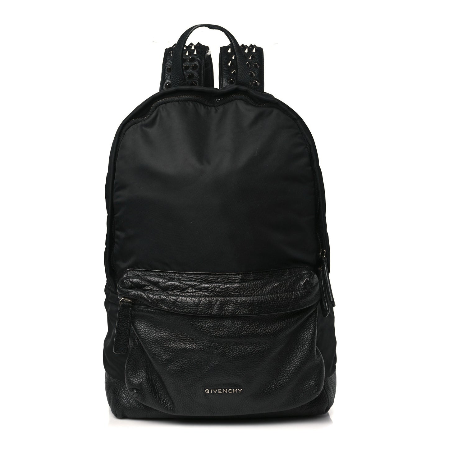Nylon Calfskin Studded Backpack Black