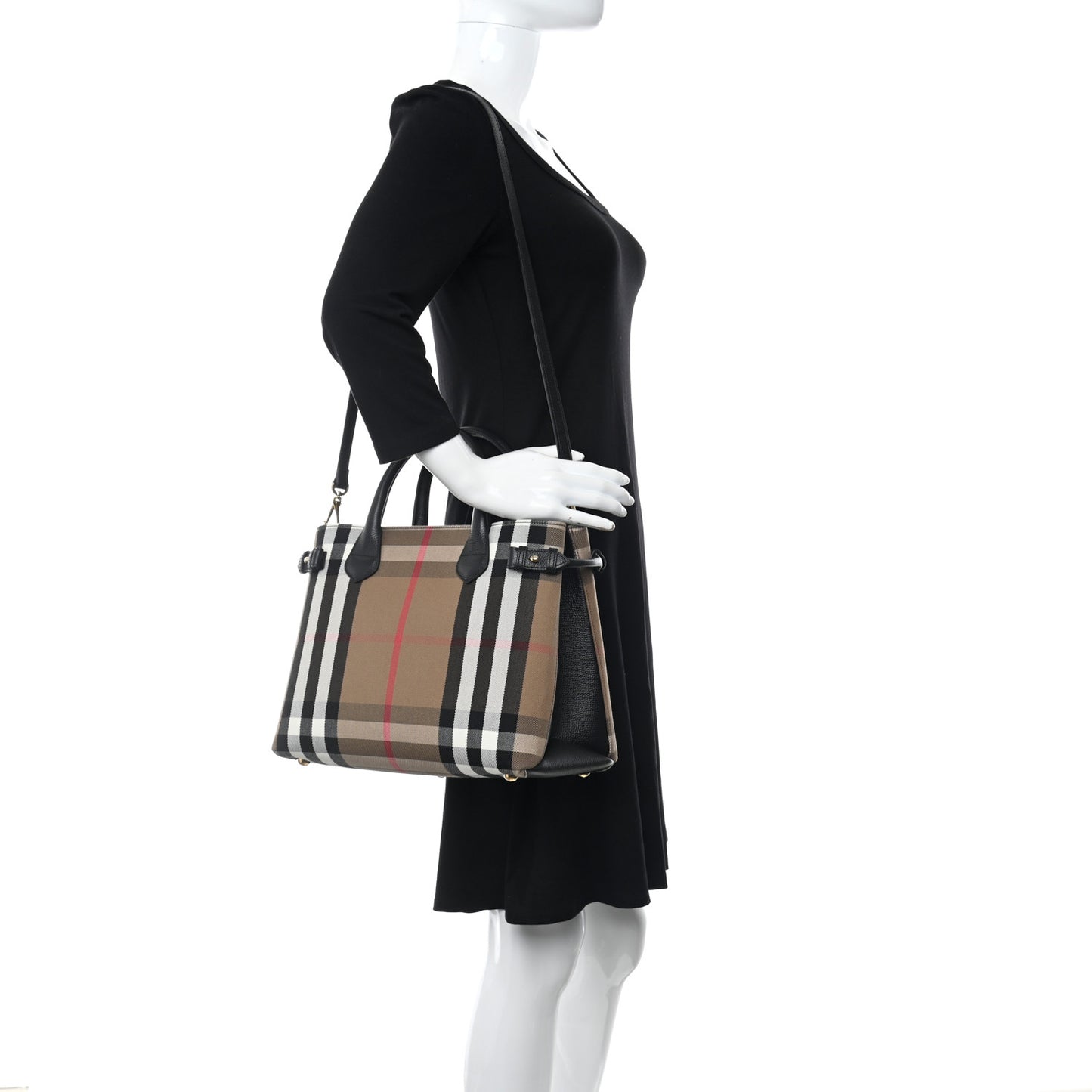 House Check Grainy Calfskin Medium Banner Tote Black