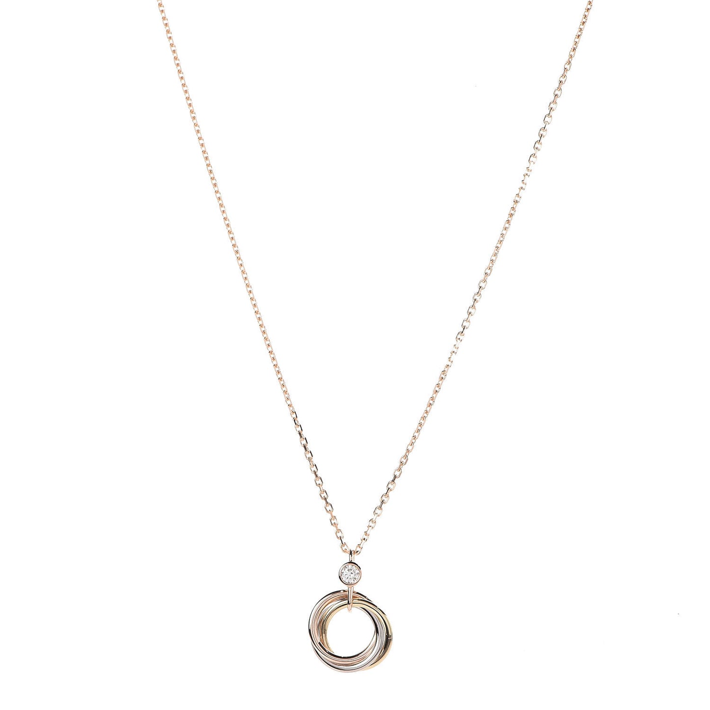 18K Pink Yellow White Gold Diamond Trinity Pendant Necklace