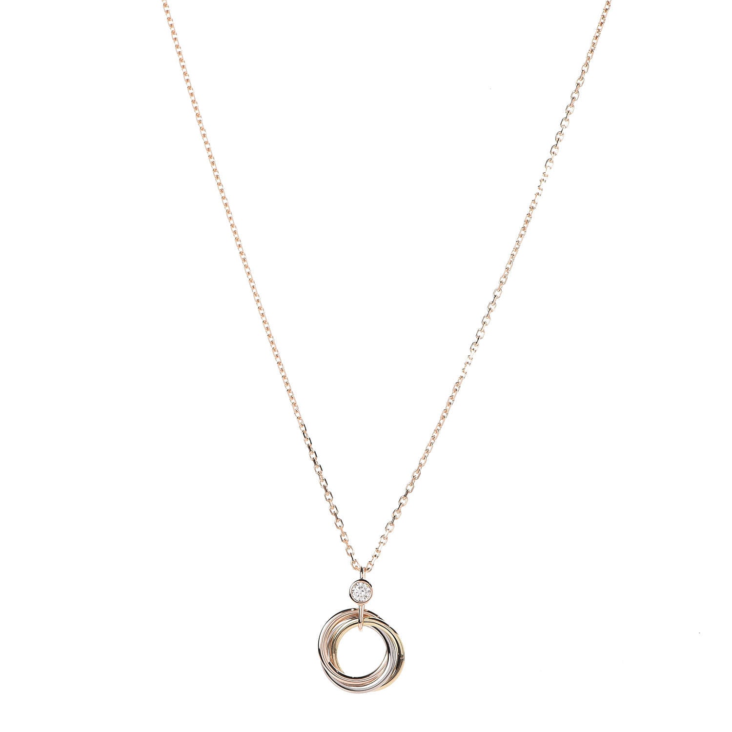 Cartier 18K Pink Yellow White Gold Diamond Trinity Pendant Necklace 1 of 6