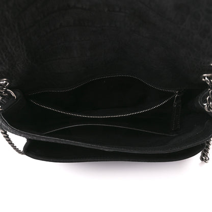 Saint Laurent Nubuck Crocodile Embossed Monogram Medium Niki Chain Satchel Black 5 of 13