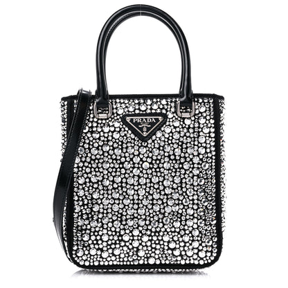 Prada Satin Crystal Metal Triangle Logo Small Double Handle Crossbody Tote Metal 1 of 8