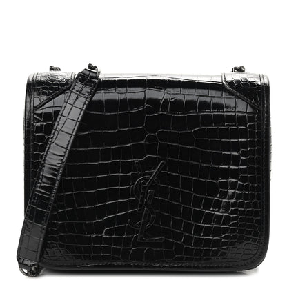 Saint Laurent Crocodile Embossed Lambskin Matelasse Monogram Niki Chain Wallet Black 1 of 8