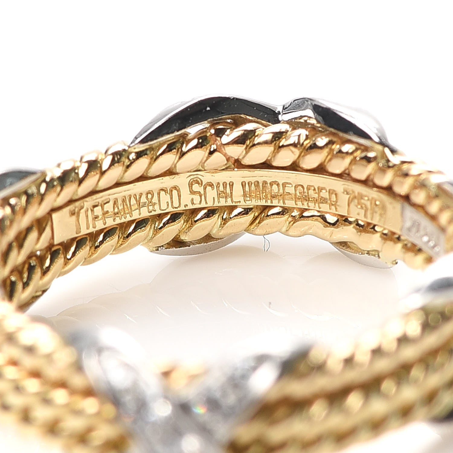 Tiffany 18K Yellow Gold Platinum Diamond Schlumberger Rope 3 Row X Ring 50 5.25 4 of 4