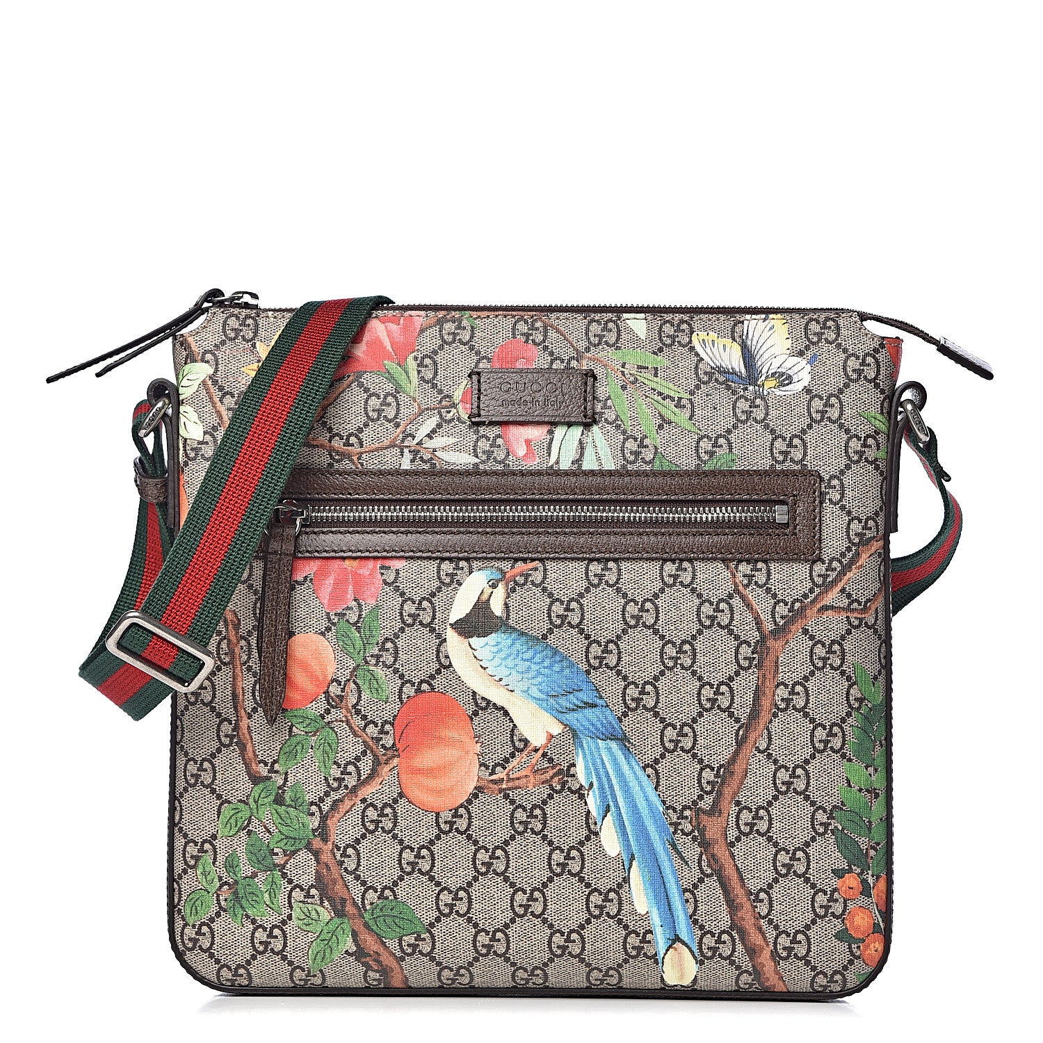 Gucci GG Supreme Monogram Tian Web Medium Flat Messenger Beige Multicolor New Acero 1 of 10