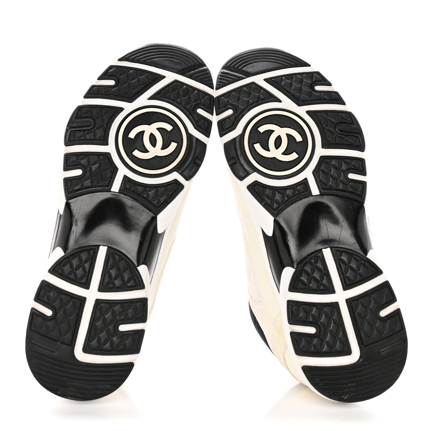 Chanel Mesh Suede Calfskin Grained Calfskin Womens CC Sneakers 39.5 White Black 5 of 16