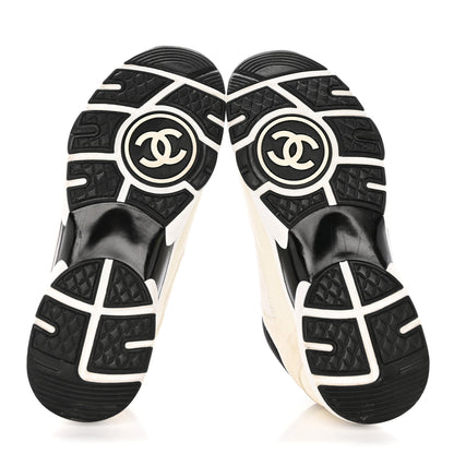 Chanel Mesh Suede Calfskin Grained Calfskin Womens CC Sneakers 39.5 White Black 5 of 16