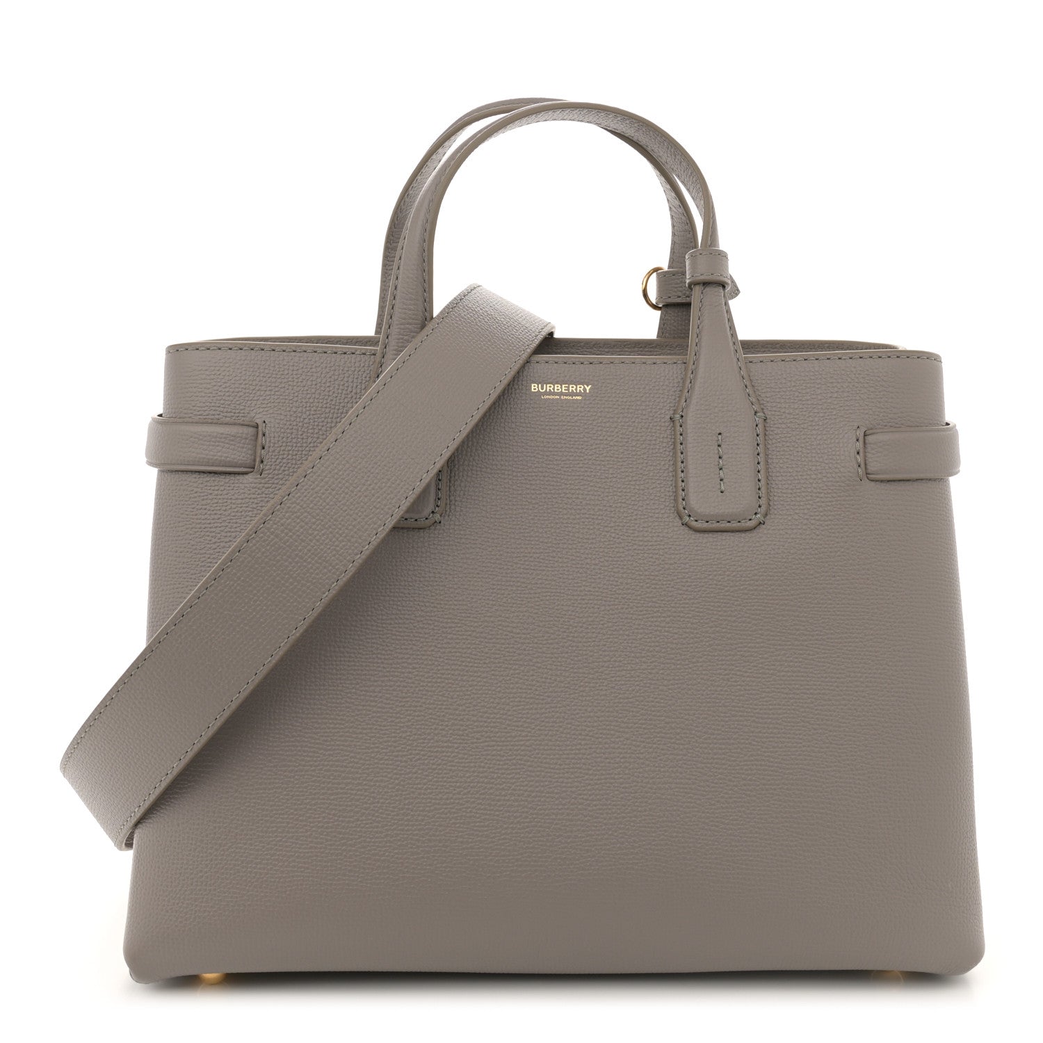 Burberry Grainy Calfskin House Check Medium Banner Tote Taupe Brown 1 of 10