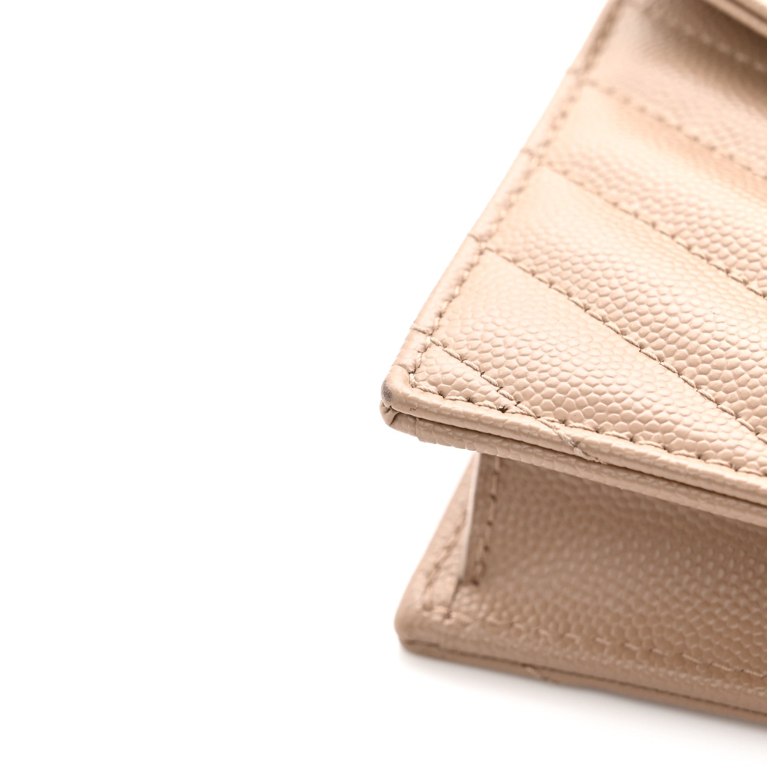 Saint Laurent Grain De Poudre Matelasse Chevron Monogram Envelope Chain Wallet Dark Beige 12 of 13