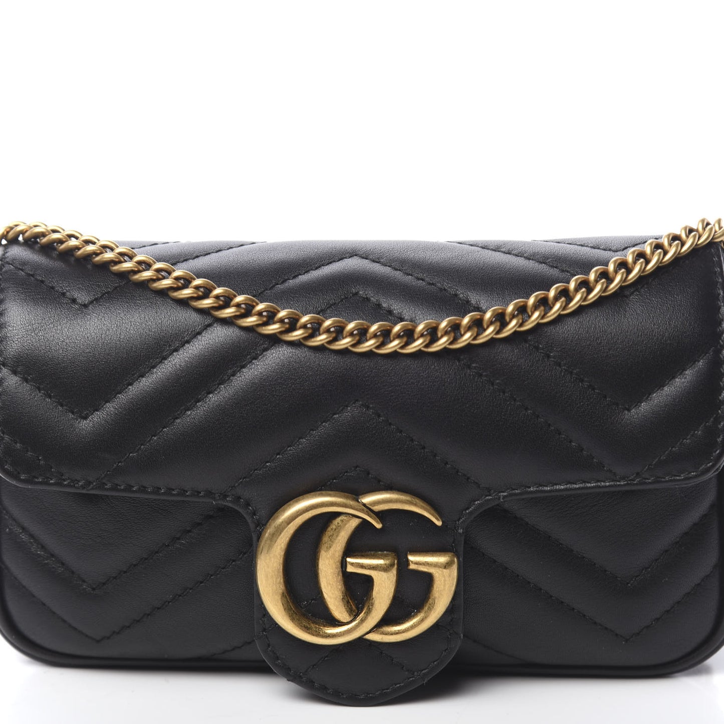 Calfskin Matelasse Super Mini GG Marmont Shoulder Bag Black