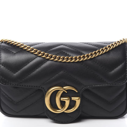 Gucci Calfskin Matelasse Super Mini GG Marmont Shoulder Bag Black 9 of 12