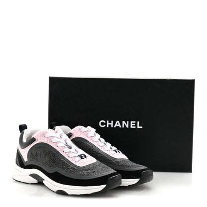 Chanel Tweed Suede Calfskin CC Sneakers 38.5 Gray Pink 9 of 9