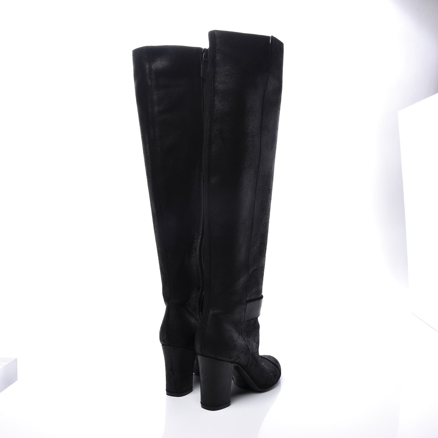 Chanel Suede Calfskin CC Knee High Boots 38 Black 4 of 10