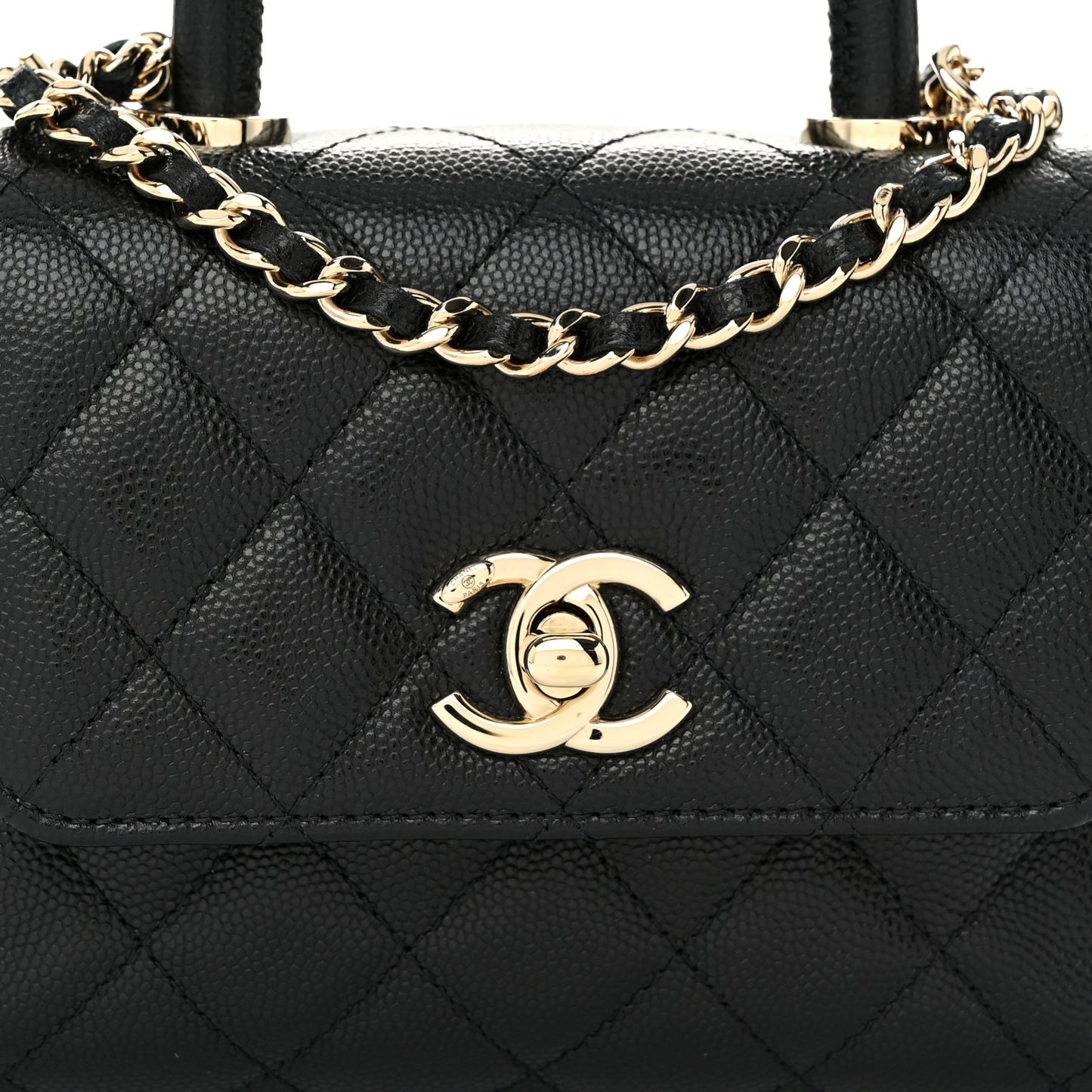 Caviar Quilted Coco Handle Clutch With Chain Black