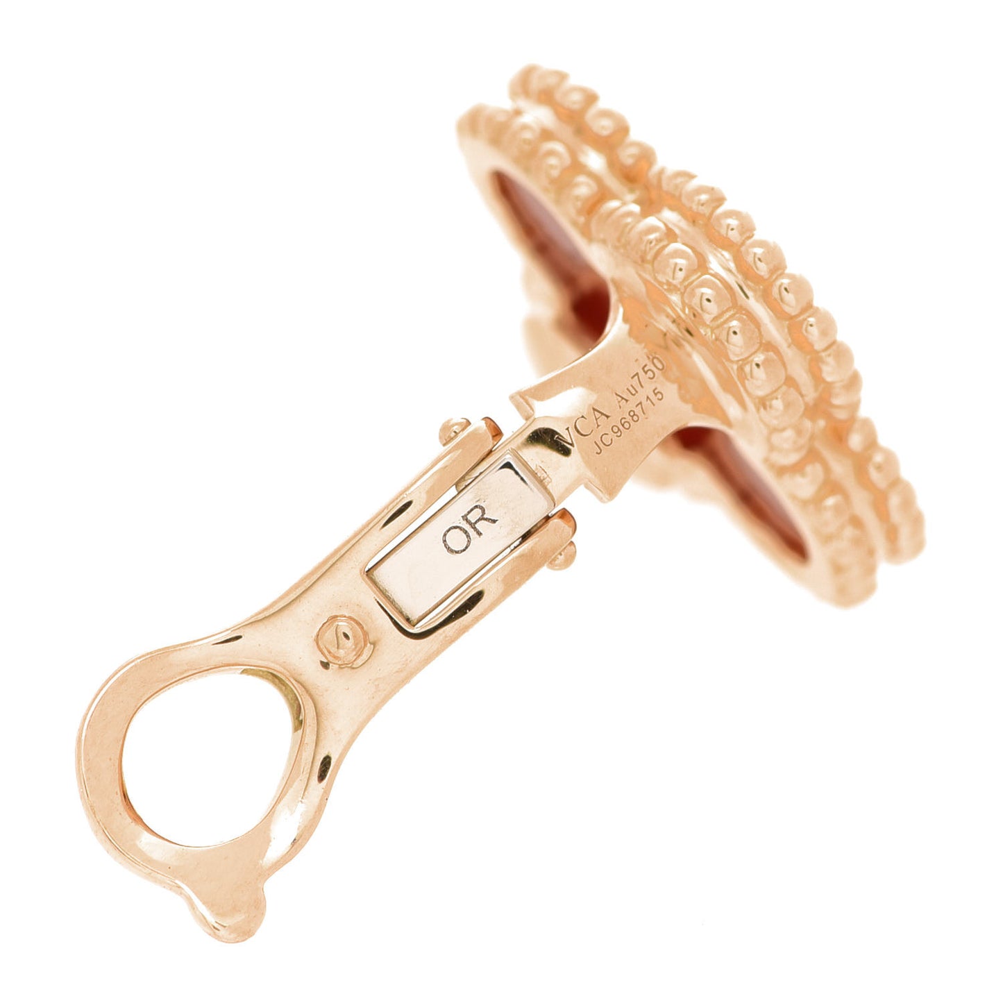 18K Yellow Gold Carnelian Vintage Alhambra Earrings