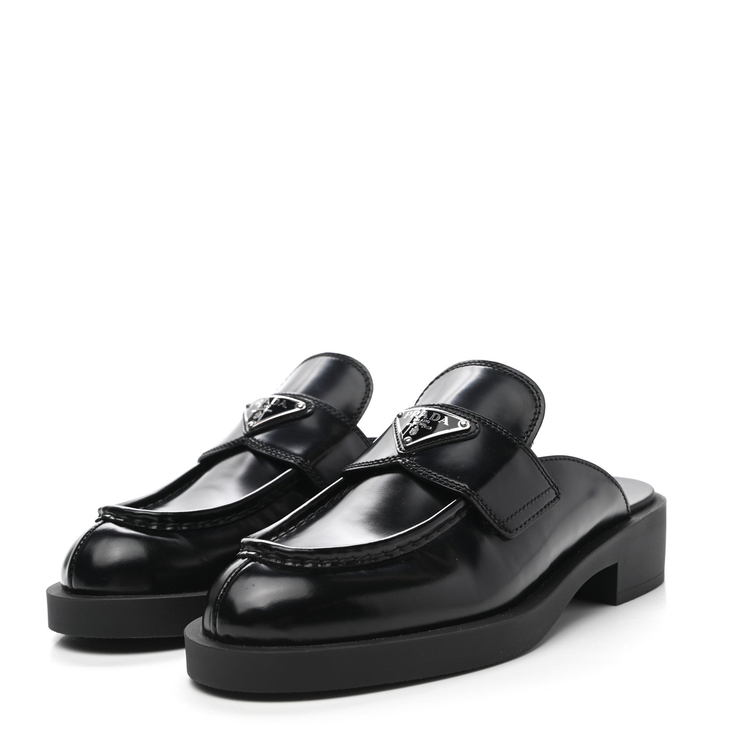 Prada Spazzolato Triangle 40mm Loafer Mules 38 Black 3 of 10