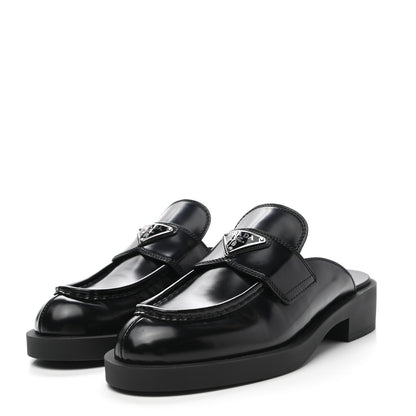 Prada Spazzolato Triangle 40mm Loafer Mules 38 Black 3 of 10