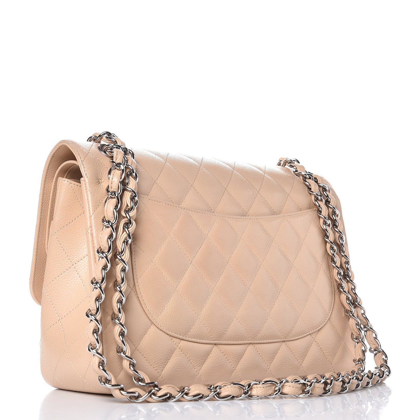 Caviar Quilted Jumbo Double Flap Beige Clair