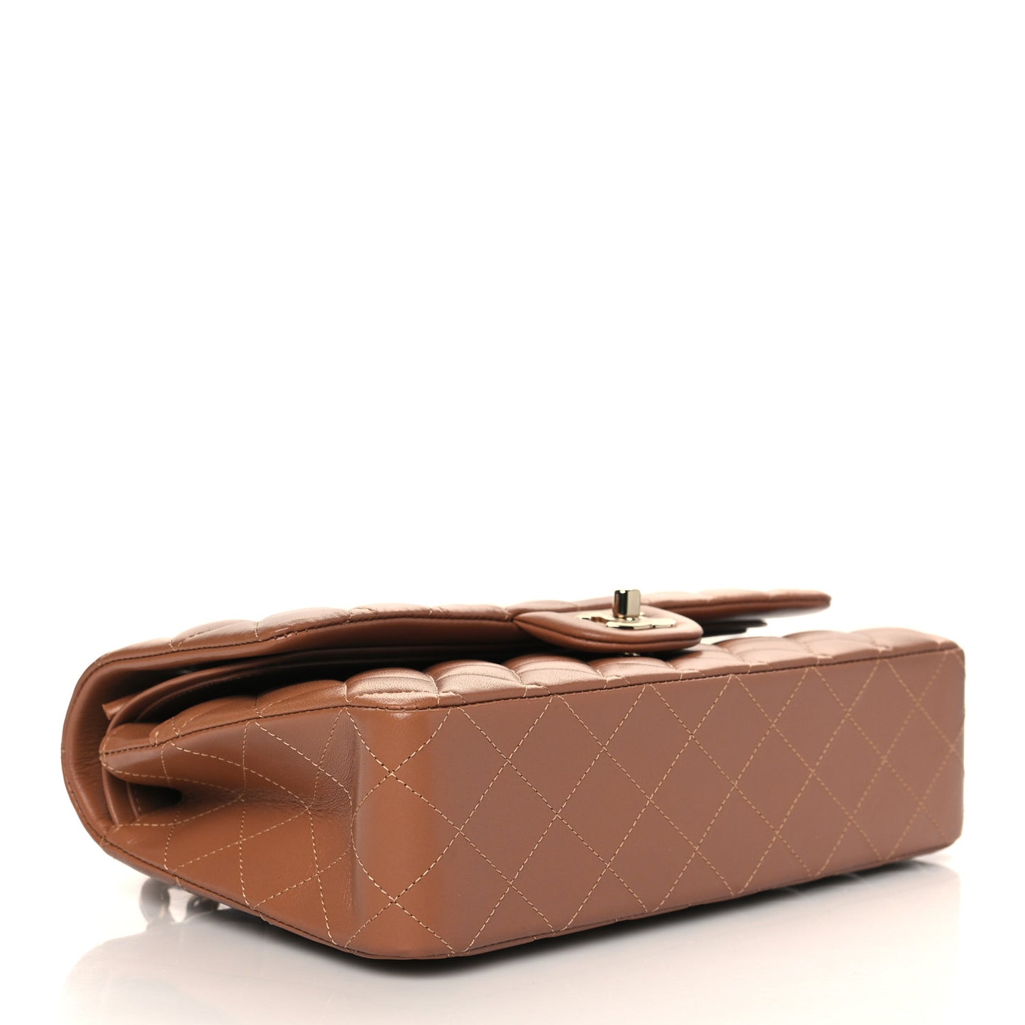 Lambskin Quilted Medium Double Flap Brown