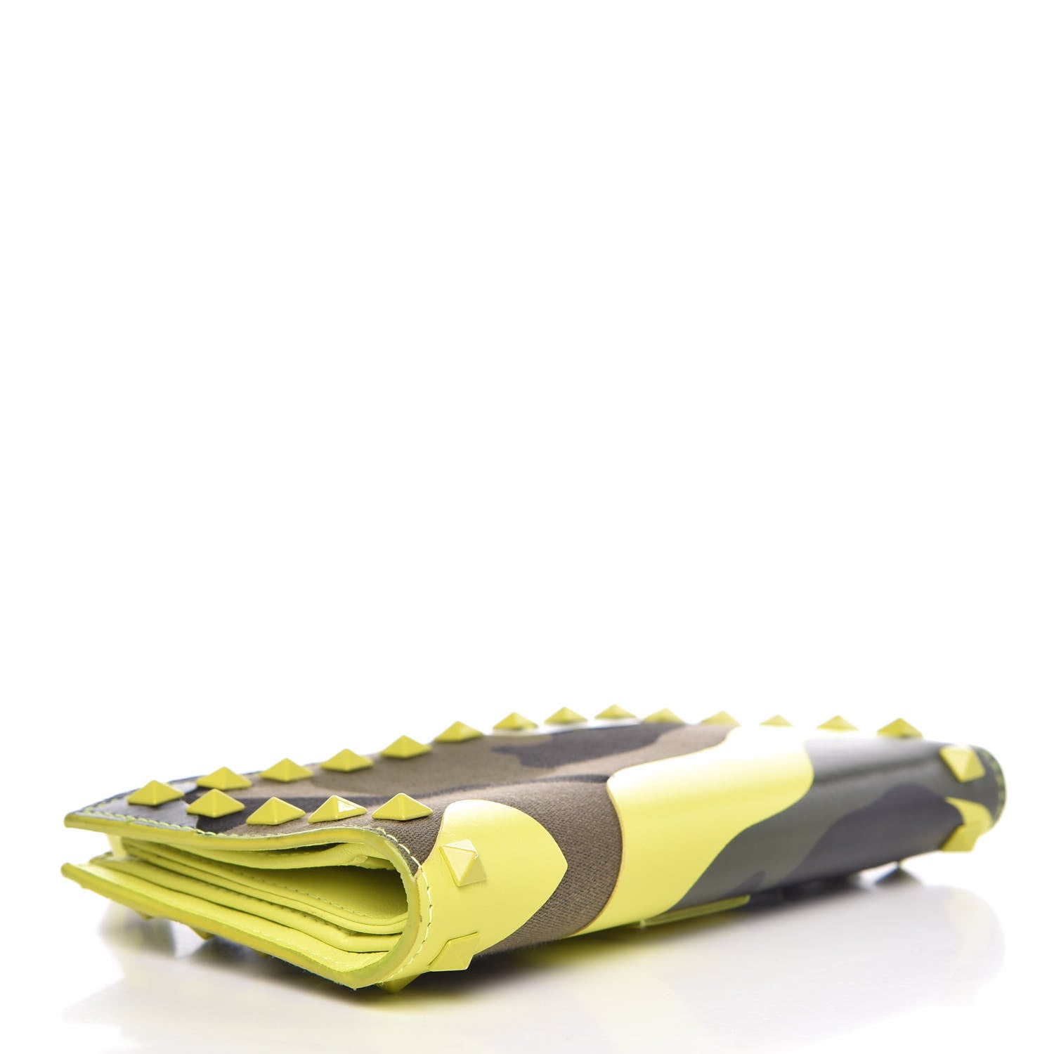 Valentino Garavani Nappa Canvas Camouflage Rockstud Continental Wallet Yellow 4 of 14