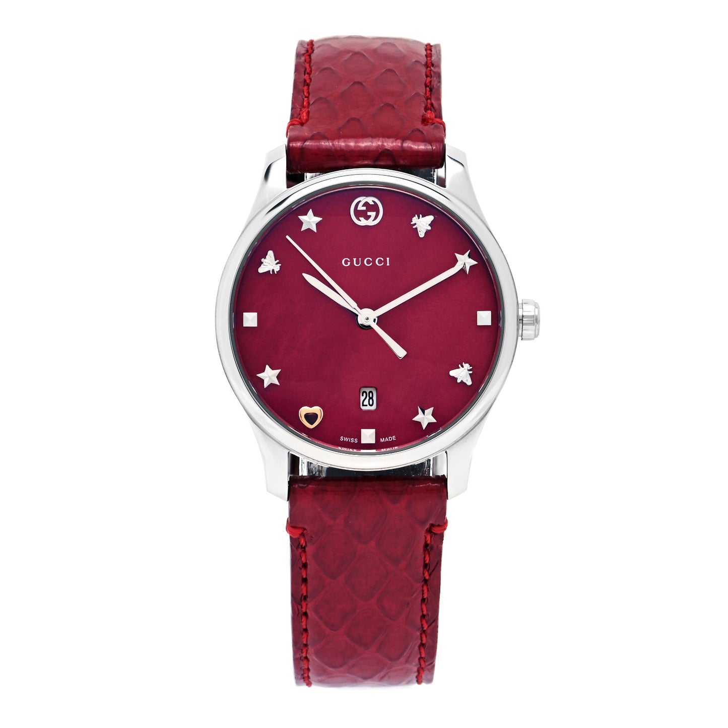 Stainless Steel Lizard Red Mother of Pearl 29mm G-Timeless Charm Quartz Watch