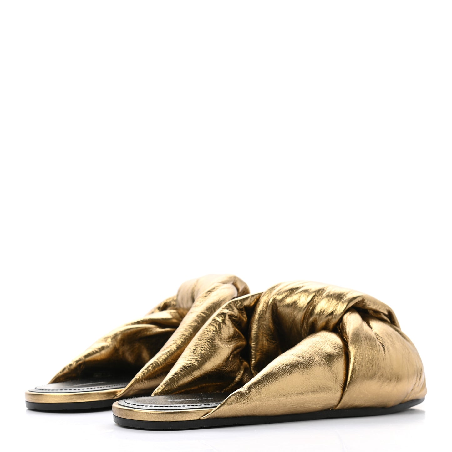 Metallic Lambskin Drapy Slide Sandals 37 Gold