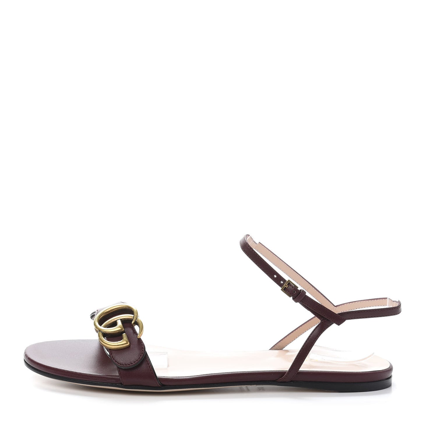 Lifford Calfskin GG Marmont Ankle Wrap Flat Sandals 38.5 Vintage Bordeaux