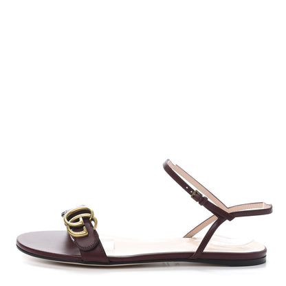 Gucci Lifford Calfskin GG Marmont Ankle Wrap Flat Sandals 38.5 Vintage Bordeaux 1 of 8