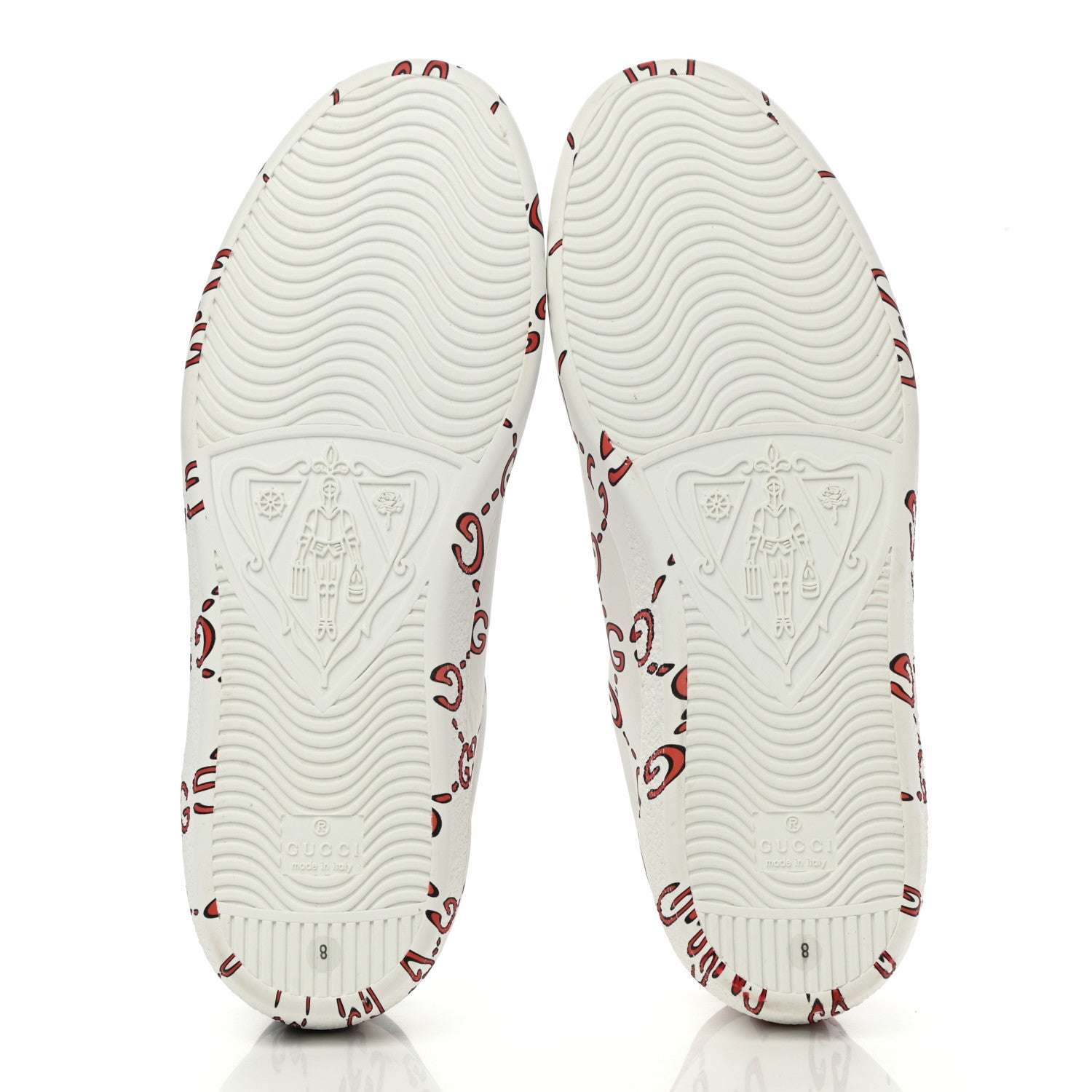 Gucci Calfskin GucciGhost Print Womens Ace Sneakers 8 White Hibiscus Red 5 of 12