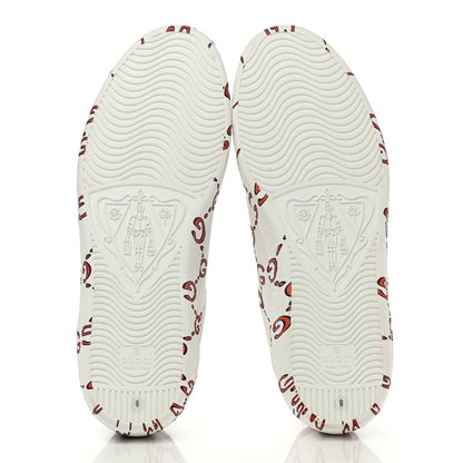 Gucci Calfskin GucciGhost Print Womens Ace Sneakers 8 White Hibiscus Red 5 of 12