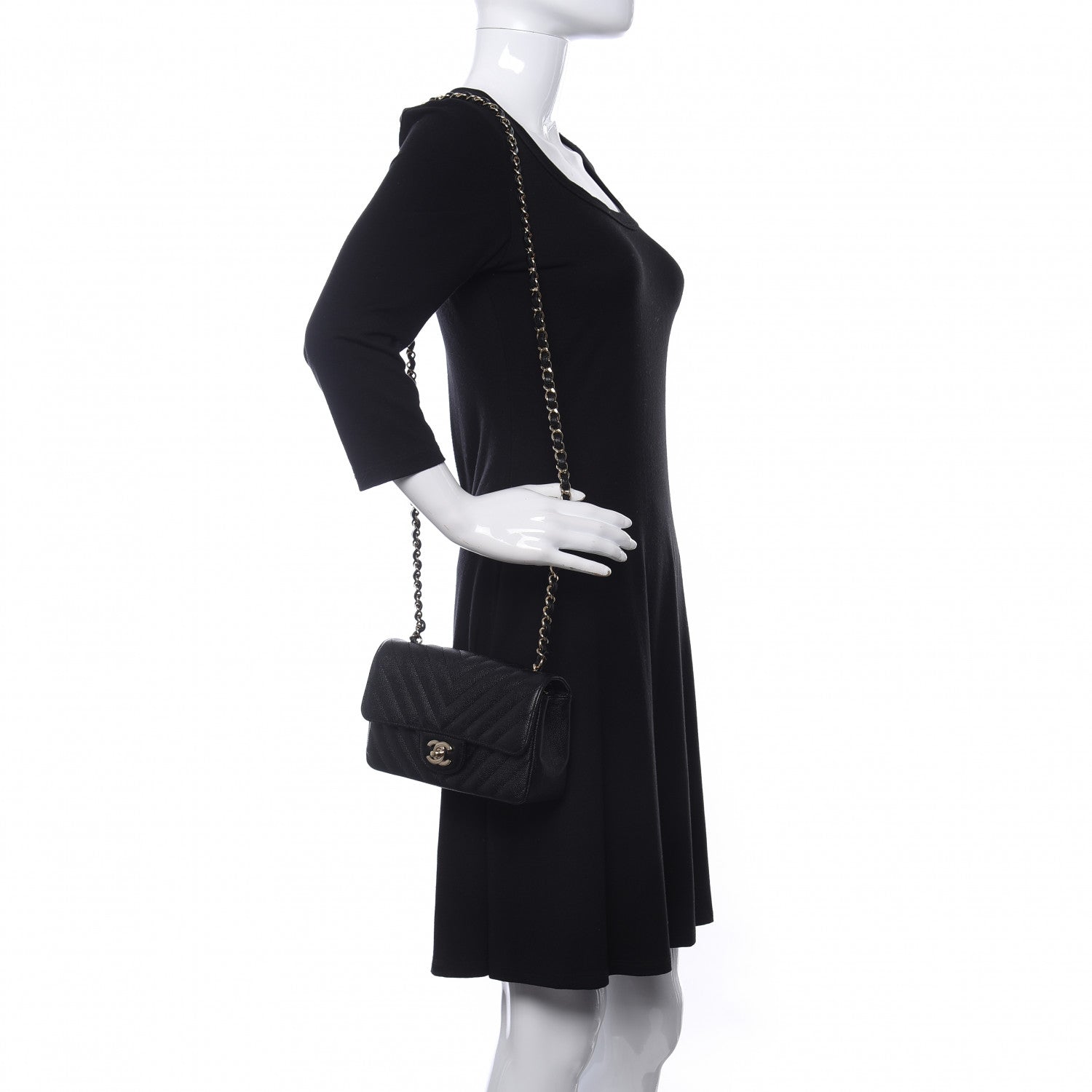 Chanel Caviar Chevron Quilted Mini Rectangular Flap Black 2 of 12