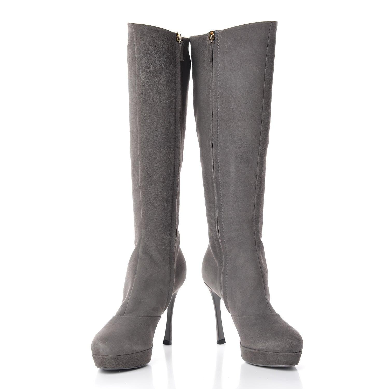 Saint Laurent Suede Knee High Boots 38.5 Grey 6 of 16