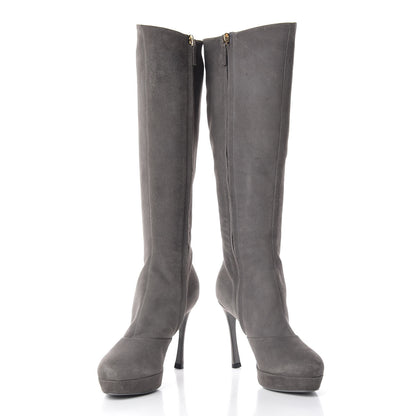 Saint Laurent Suede Knee High Boots 38.5 Grey 6 of 16