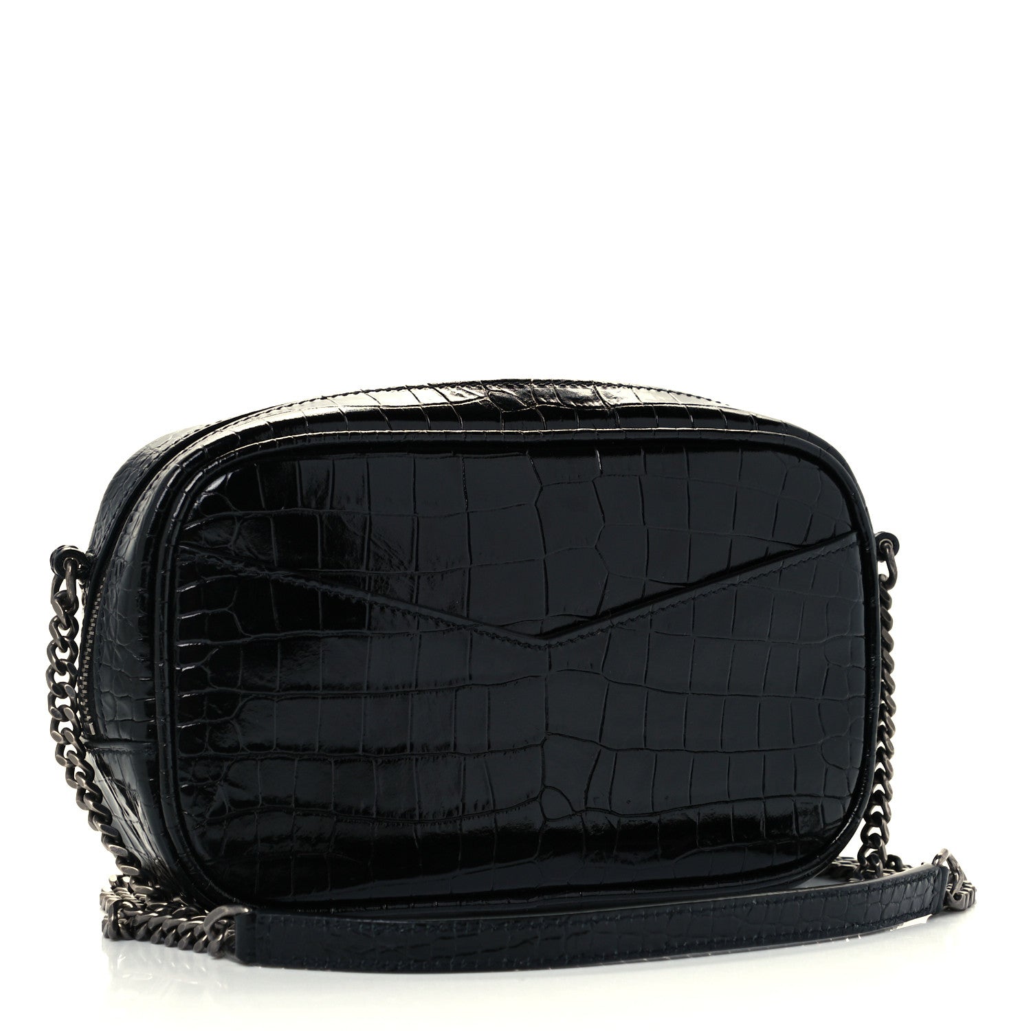 Saint Laurent Calfskin Crocodile Embossed Monogram Mini Lou Camera Bag Black 3 of 11
